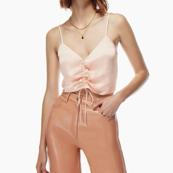 Aritzia Wilfred Verso Camisole Size Small Silky Satin Cropped Ruched Top V Neck - Picture 1 of 12